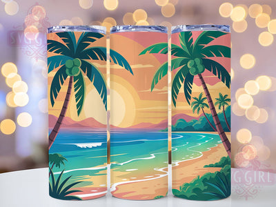 Tropical Beach Paradise Tumbler, Beach Theme, Ocean View, Exotic Paradise, Colorful Design, 20Oz Tumbler, Sublimation Wrap Sublimation SvggirlplusArt 