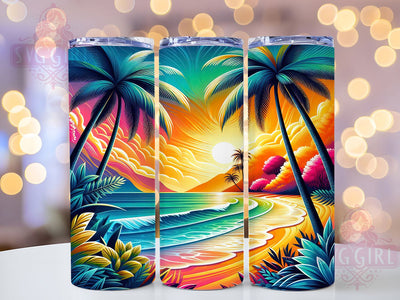 Tropical Beach Paradise Tumbler, Beach Theme, Ocean View, Exotic Paradise, Colorful Design, 20Oz Tumbler, Sublimation Wrap Sublimation SvggirlplusArt 