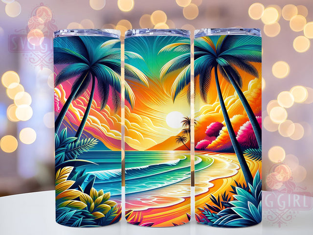 Tropical Beach Paradise Tumbler, Beach Theme, Ocean View, Exotic Paradise, Colorful Design, 20Oz Tumbler, Sublimation Wrap Sublimation SvggirlplusArt 