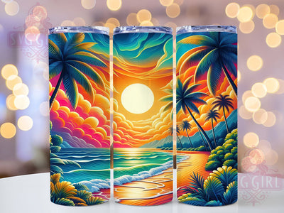 Tropical Beach Paradise Tumbler, Beach Theme, Ocean View, Exotic Paradise, Colorful Design, 20Oz Tumbler, Sublimation Wrap Sublimation SvggirlplusArt 