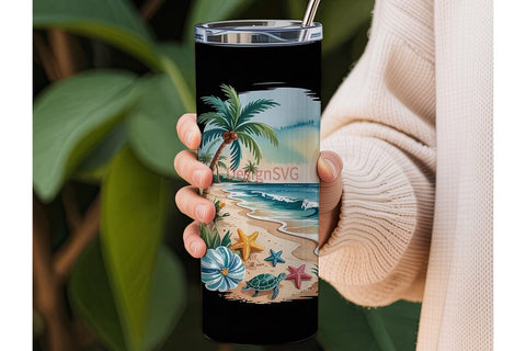 Tropical Beach Personalized Tumbler Wrap Sublimation DesignSVG 