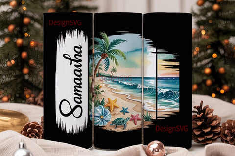 Tropical Beach Personalized Tumbler Wrap Sublimation DesignSVG 