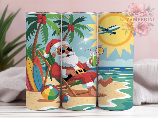 Tropical Beach Santa Christmas Tumbler, Holiday Beach Theme Sublimation Design, Festive Coastal Cup Art, 20oz Xmas Tumbler, Whimsical Beach Santa Mug, Stylish Christmas Cup, Cozy Holiday Wrap Sublimation Li Zamperini 