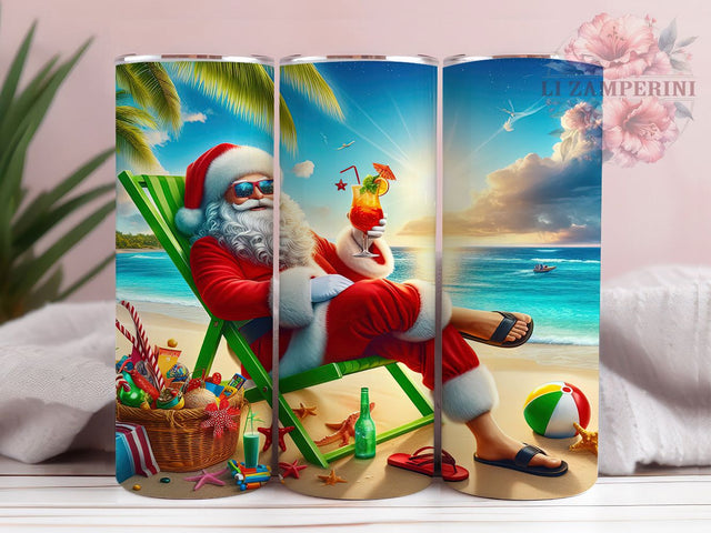 Tropical Beach Santa Christmas Tumbler, Holiday Beach Theme Sublimation Design, Festive Coastal Cup Art, 20oz Xmas Tumbler, Whimsical Beach Santa Mug, Stylish Christmas Cup, Cozy Holiday Wrap Sublimation Li Zamperini 
