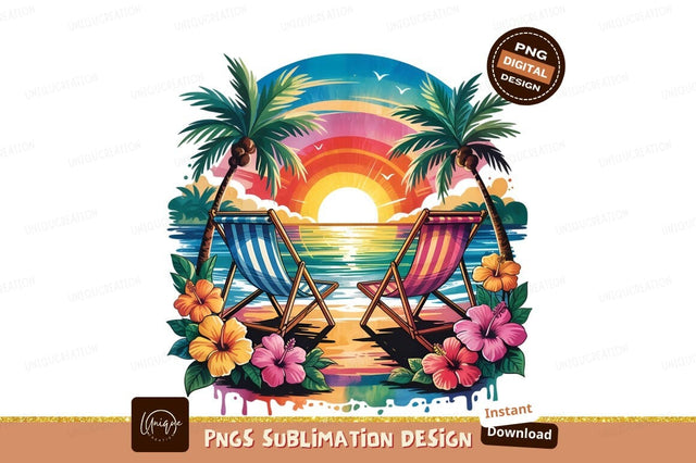Tropical Beach Scene With Deck Chairs Sublimation Designangry 