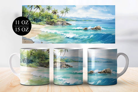 Tropical Beach Sublimation Mug Wrap Designs Sublimation BijouBay 
