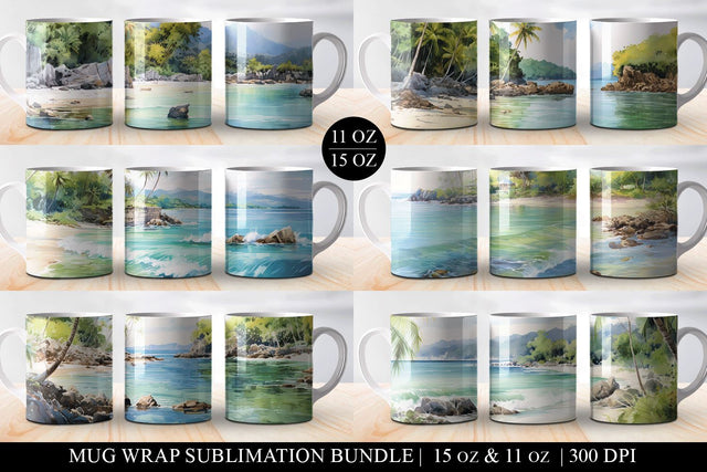 Tropical Beach Sublimation Mug Wrap Designs Sublimation BijouBay 