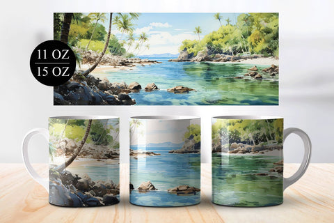 Tropical Beach Sublimation Mug Wrap Designs Sublimation BijouBay 