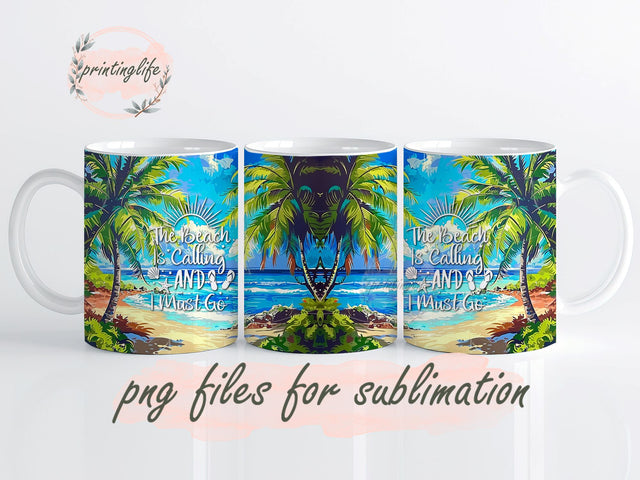 Tropical Beach Summer Breath Dragonfly Mug Wrap Design, Instant Digital Design Download Mug Wrap Design, Mug Design PNG Sublimation PrintingLife 