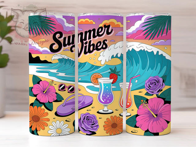 Tropical Beach Summer Ocean 20oz Tumbler Wrap, Summer Vibes, Beach Scene, Ocean Design, Vibrant Colors, 20oz Tumbler Wrap, Sublimation PNG Sublimation Lara' s Designs 