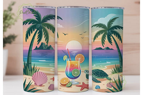 Tropical Beach Sunset 20oz Tumbler Wrap Sublimation PixelChick 
