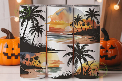 Tropical Beach Sunset 20oz Tumbler Wrap Sublimation PixelChick 