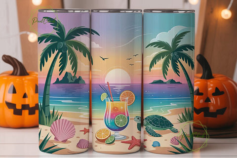 Tropical Beach Sunset 20oz Tumbler Wrap Sublimation PixelChick 