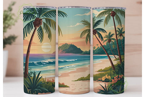 Tropical Beach Sunset 20oz Tumbler Wrap Sublimation PixelChick 