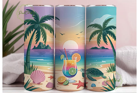 Tropical Beach Sunset 20oz Tumbler Wrap Sublimation PixelChick 