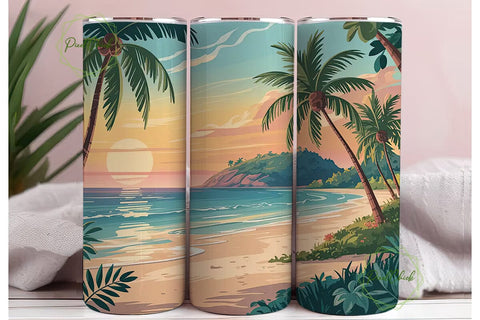 Tropical Beach Sunset 20oz Tumbler Wrap Sublimation PixelChick 