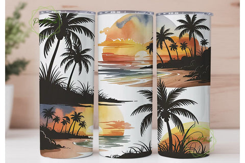Tropical Beach Sunset 20oz Tumbler Wrap Sublimation PixelChick 