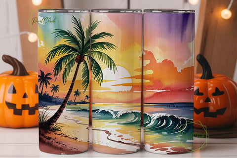 Tropical Beach Sunset 20oz Tumbler Wrap Sublimation PixelChick 