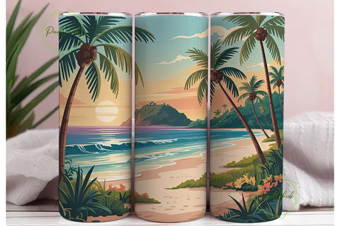 Tropical Beach Sunset 20oz Tumbler Wrap Sublimation PixelChick 