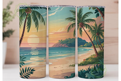 Tropical Beach Sunset 20oz Tumbler Wrap Sublimation PixelChick 