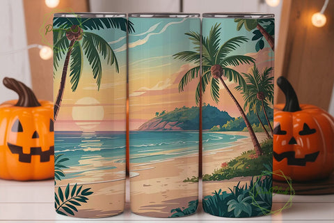 Tropical Beach Sunset 20oz Tumbler Wrap Sublimation PixelChick 