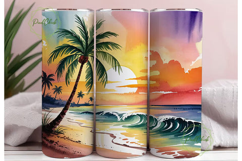 Tropical Beach Sunset 20oz Tumbler Wrap Sublimation PixelChick 