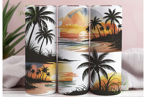 Tropical Beach Sunset 20oz Tumbler Wrap Sublimation PixelChick 