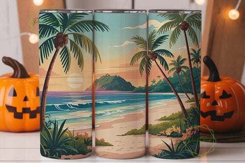Tropical Beach Sunset 20oz Tumbler Wrap Sublimation PixelChick 