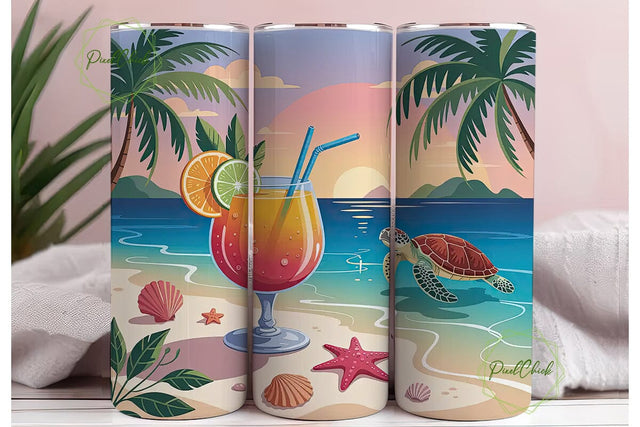 Tropical Beach Sunset 20oz Tumbler Wrap Sublimation PixelChick 