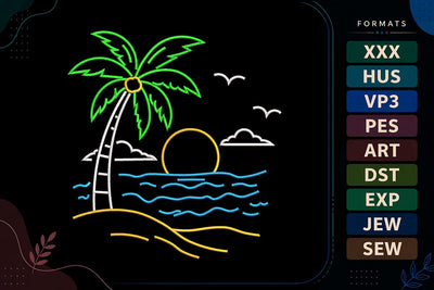 Tropical Beach Sunset Palm Tree Summer Ocean Scene Embroidery Design Embroidery/Applique DESIGNS sg embroidery 