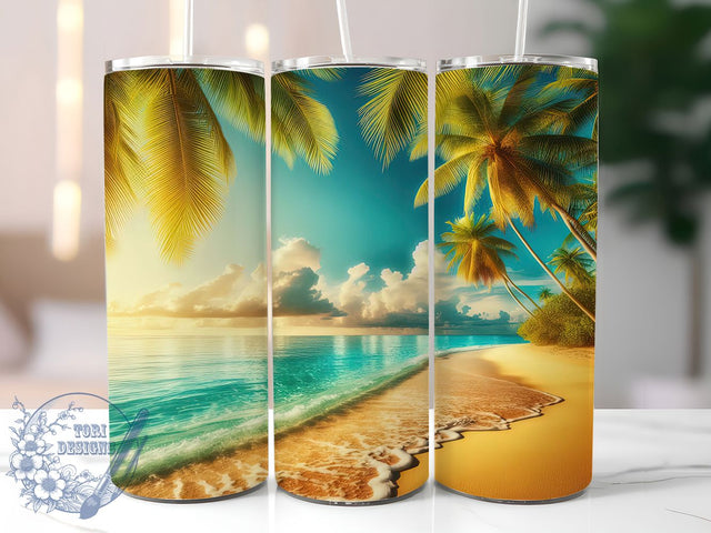 Tropical Beach Sunset Tumbler Wrap, Palm Trees Mug, Ocean Sunset Cup, Coastal Vacation Wrap, Relaxing Island Design, Summer Paradise Gift, Sublimation Tumbler Wrap Sublimation ToriDesigns 