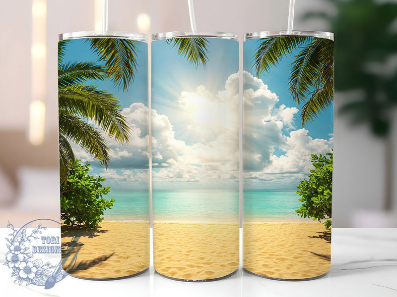 Tropical Beach Sunset Tumbler Wrap, Palm Trees Mug, Ocean Sunset Cup, Coastal Vacation Wrap, Relaxing Island Design, Summer Paradise Gift, Sublimation Tumbler Wrap Sublimation ToriDesigns 