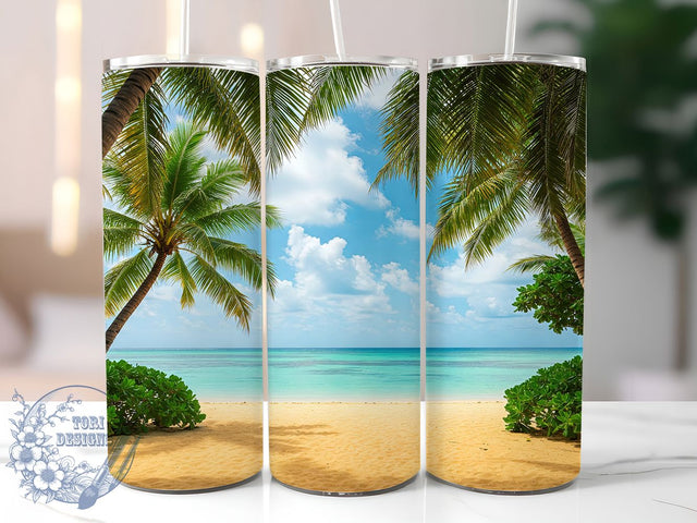 Tropical Beach Sunset Tumbler Wrap, Palm Trees Mug, Ocean Sunset Cup, Coastal Vacation Wrap, Relaxing Island Design, Summer Paradise Gift, Sublimation Tumbler Wrap Sublimation ToriDesigns 