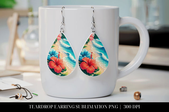 Tropical Beach Teardrop Earrings | Summer Sublimation PNG Sublimation BijouBay 