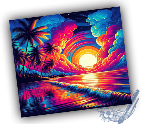 Tropical Beach Tumbler, Ocean Sunrise Design, 20oz Tumbler Wrap, Sunset Sublimation, Beach Drinkware, Summer Tumbler Design, Seamless Tumbler Wrap Sublimation ToriDesigns 