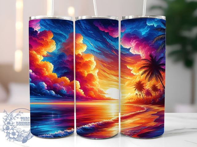 Tropical Beach Tumbler, Ocean Sunrise Design, 20oz Tumbler Wrap, Sunset Sublimation, Beach Drinkware, Summer Tumbler Design, Seamless Tumbler Wrap Sublimation ToriDesigns 