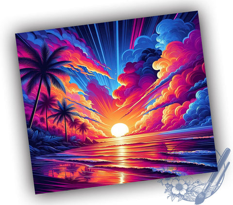 Tropical Beach Tumbler, Ocean Sunrise Design, 20oz Tumbler Wrap, Sunset Sublimation, Beach Drinkware, Summer Tumbler Design, Seamless Tumbler Wrap Sublimation ToriDesigns 