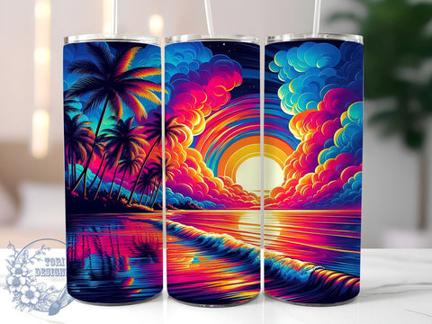 Tropical Beach Tumbler, Ocean Sunrise Design, 20oz Tumbler Wrap, Sunset Sublimation, Beach Drinkware, Summer Tumbler Design, Seamless Tumbler Wrap Sublimation ToriDesigns 