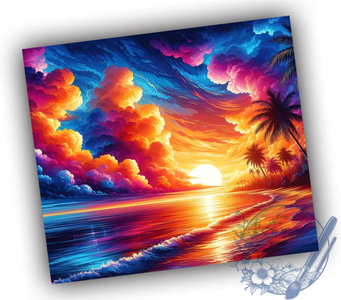 Tropical Beach Tumbler, Ocean Sunrise Design, 20oz Tumbler Wrap, Sunset Sublimation, Beach Drinkware, Summer Tumbler Design, Seamless Tumbler Wrap Sublimation ToriDesigns 
