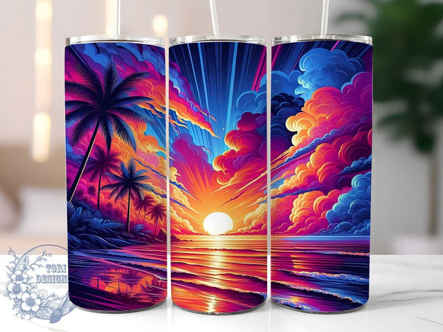 Tropical Beach Tumbler, Ocean Sunrise Design, 20oz Tumbler Wrap, Sunset Sublimation, Beach Drinkware, Summer Tumbler Design, Seamless Tumbler Wrap Sublimation ToriDesigns 