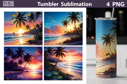 Tropical Beach Tumbler Wrap | Beach Sunset Tumbler Sublimation WatercolorColorDream 