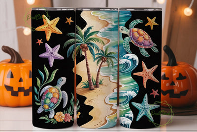 Tropical Beach Tumbler Wrap Sublimation PixelChick 