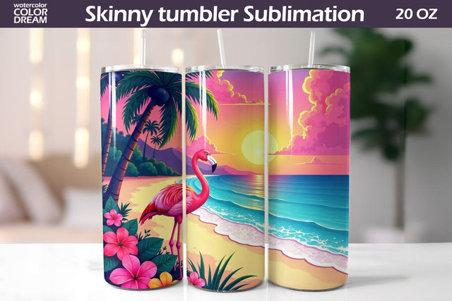 Tropical Beach Tumbler Wrap Sublimation WatercolorColorDream 