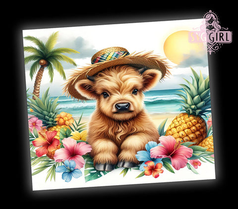 Tropical Beach Vibe Highland Cow 20oz Tumbler Wrap Sublimation Design, Straight Tapered Tumbler Wrap, Highland Cow Tumbler Png, Instant Digital Download Sublimation SvggirlplusArt 