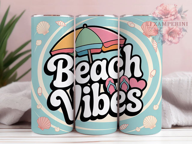 Tropical Beach Vibes 20oz Tumbler, Beach Vibes Quote, Playful Coastal Art, Sublimation Tumbler Wrap, 20oz Tumbler, Fun Summer Gift, Bright Ocean Style Sublimation Li Zamperini 