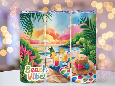 Tropical Beach Vibes 20oz Tumbler, Vibrant Tropical Wrap, Tropical Elements PNG, 20oz Skinny Tumbler, Summer Beach Sublimation, Tropical Paradise Art, Colorful Beach Graphic, Vacation Vibes Design Sublimation SvggirlplusArt 