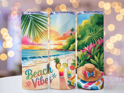 Tropical Beach Vibes 20oz Tumbler, Vibrant Tropical Wrap, Tropical Elements PNG, 20oz Skinny Tumbler, Summer Beach Sublimation, Tropical Paradise Art, Colorful Beach Graphic, Vacation Vibes Design Sublimation SvggirlplusArt 