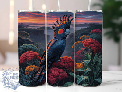 Tropical Black Cockatoo Tumbler, Australian Bird, Exotic Wildlife Art, Tropical Design, Tumbler Wrap, Sublimation Design, 20oz Tumbler, Native Australian Artwork Sublimation ToriDesigns 