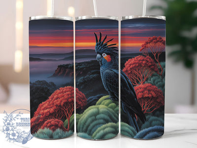 Tropical Black Cockatoo Tumbler, Australian Bird, Exotic Wildlife Art, Tropical Design, Tumbler Wrap, Sublimation Design, 20oz Tumbler, Native Australian Artwork Sublimation ToriDesigns 