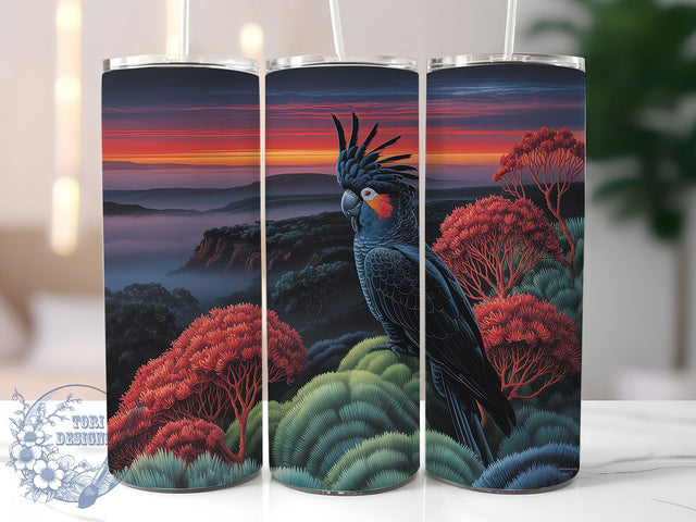 Tropical Black Cockatoo Tumbler, Australian Bird, Exotic Wildlife Art, Tropical Design, Tumbler Wrap, Sublimation Design, 20oz Tumbler, Native Australian Artwork Sublimation ToriDesigns 